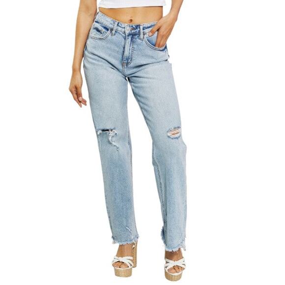 Lovervet High Waist Distressed Straight Cut 90's Dad Jeans - LV1007 - Size 28 - Picture 1 of 10